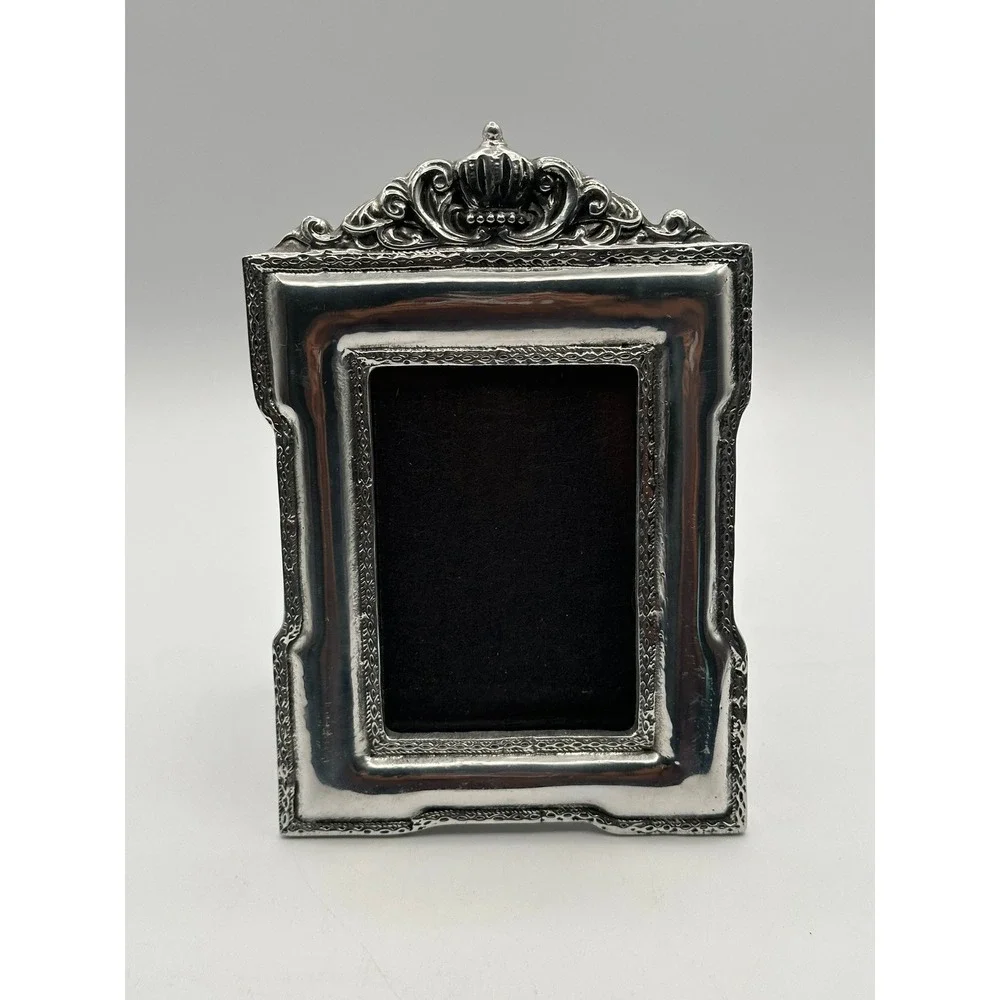 Vintage Silver Plated Crown Crest Ornate Picture Frame 8x5 Heavy Baroque Style
